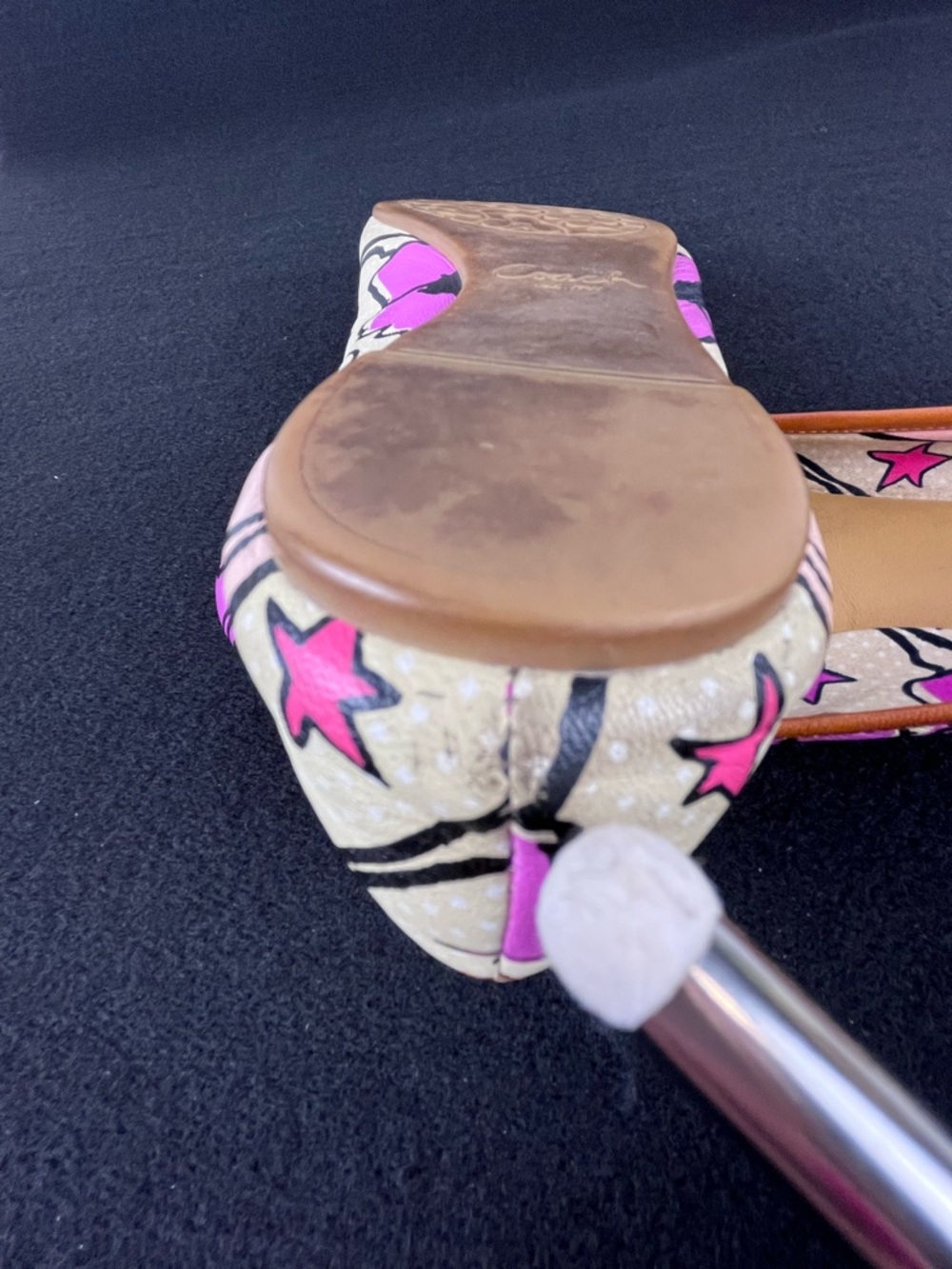 Coach Poppy Darling Graffiti Print Ballet Flats Pink Cream Leather Trim Size 7 - Picture 9 of 15